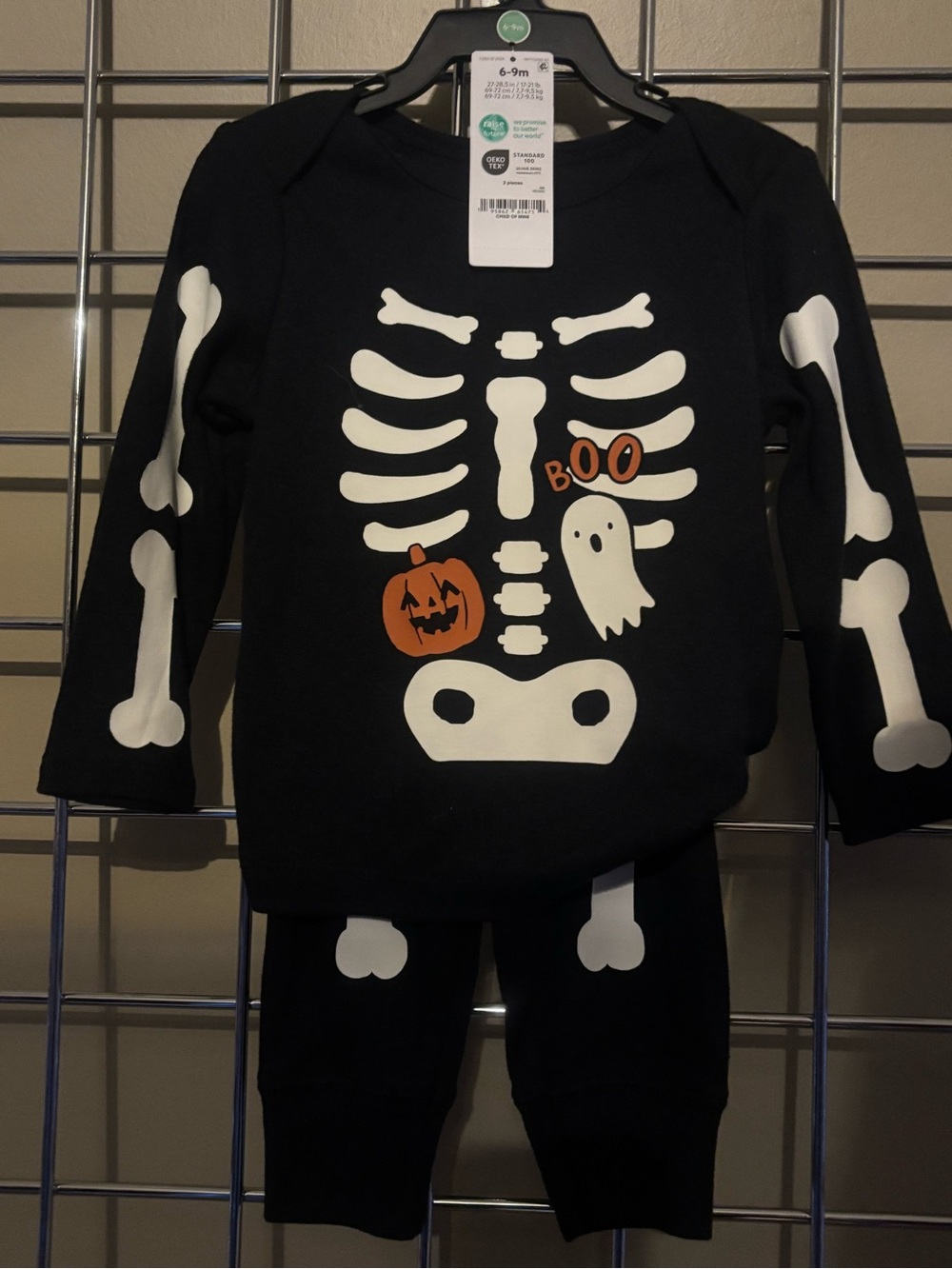 NWT Carter’s Skeleton 'Boo' Halloween Costume Pajama Set 6-9M